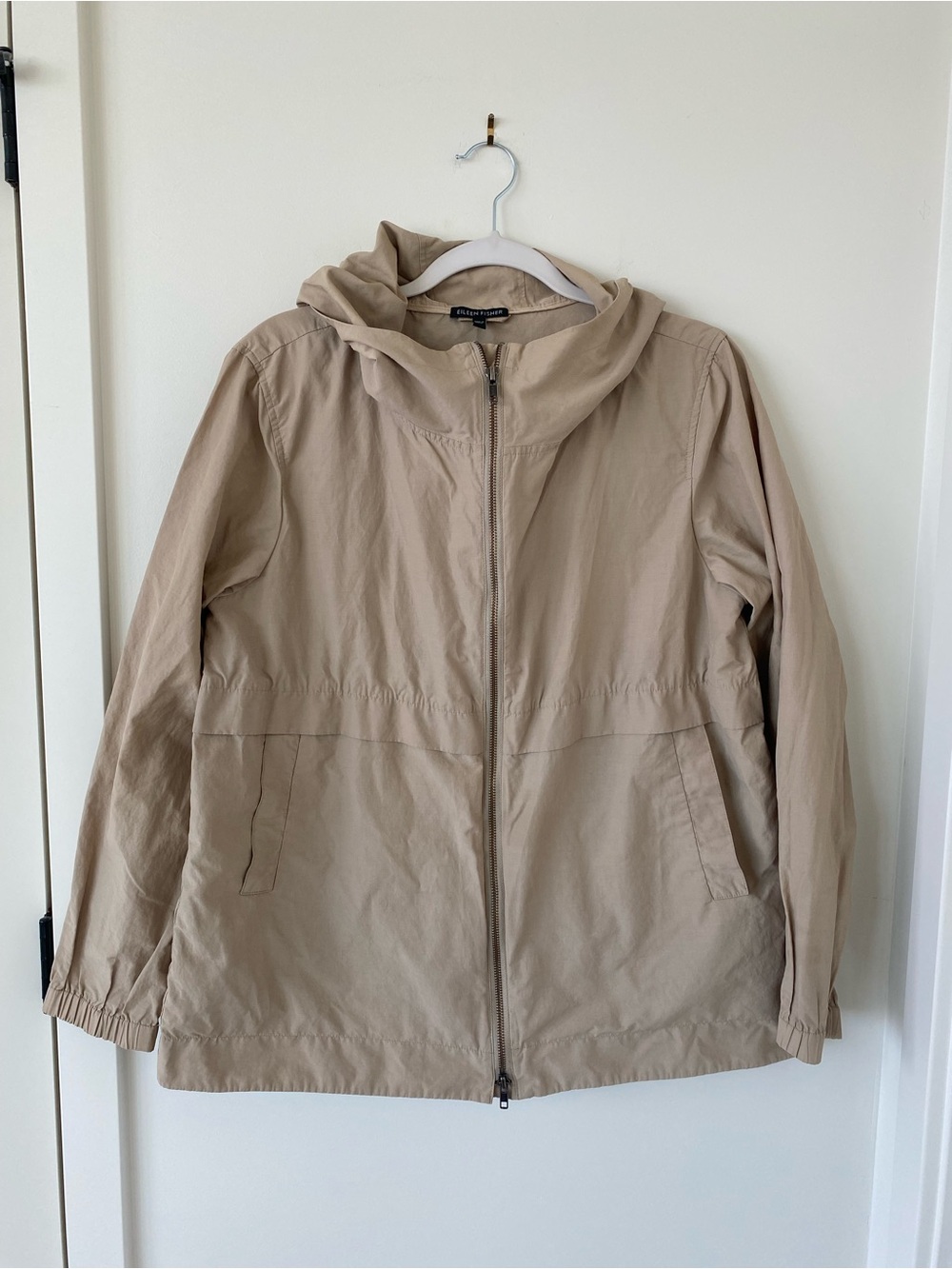 Eileen Fisher Light Tan Hooded Zip Jacket